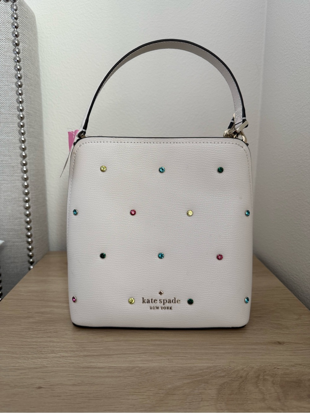 kate spade White Jeweled Top-Handle Satchel